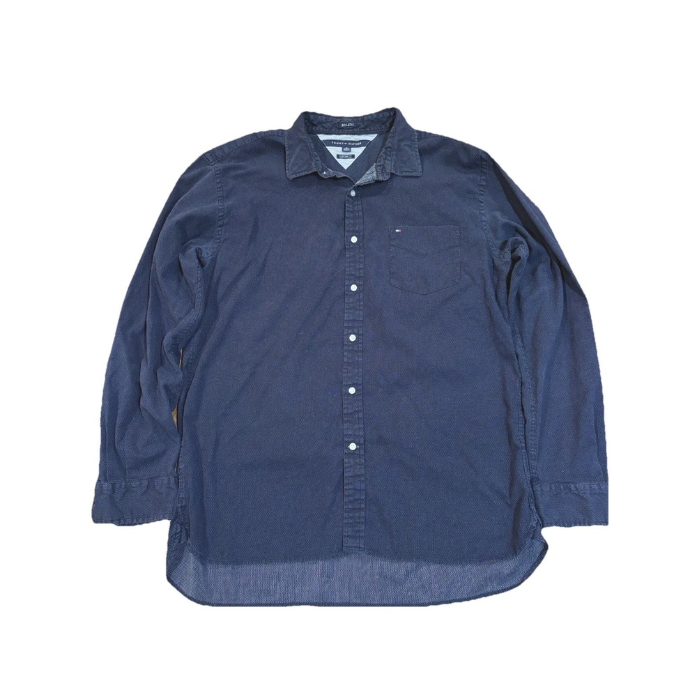 Tommy Hilfiger Navy XL Men's Long Sleeve Custom Fit Long Sleeve Shirt Cotton‎